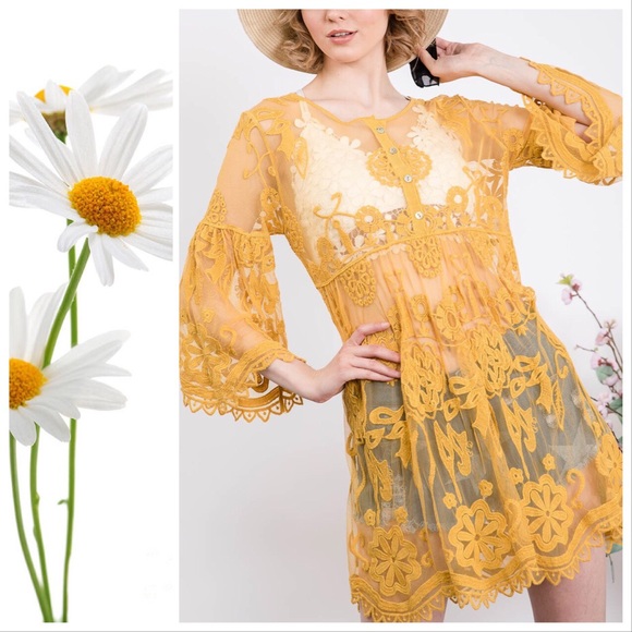 Davi & Dani Tops - Anastasia Boho Lace Kimono Layering Tunic